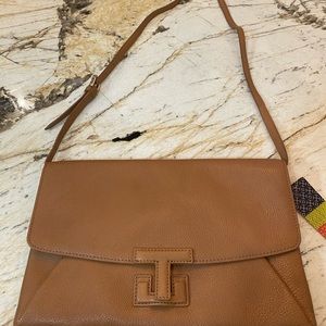 Tory Burch Leather T Closure Purse - Royal Tan